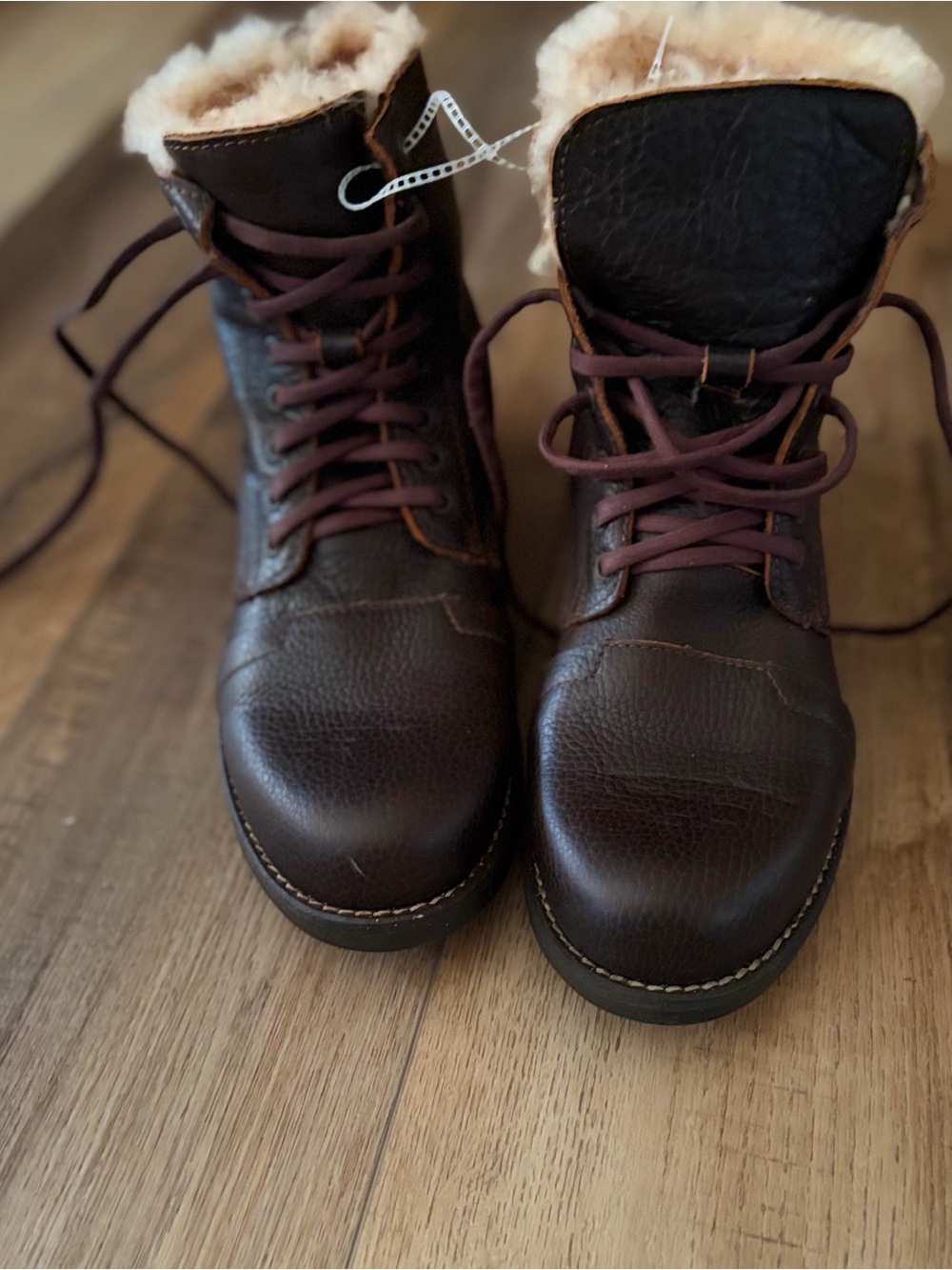 Men's Brown Leather Lace-Up Winter Boots with Shearling Lining